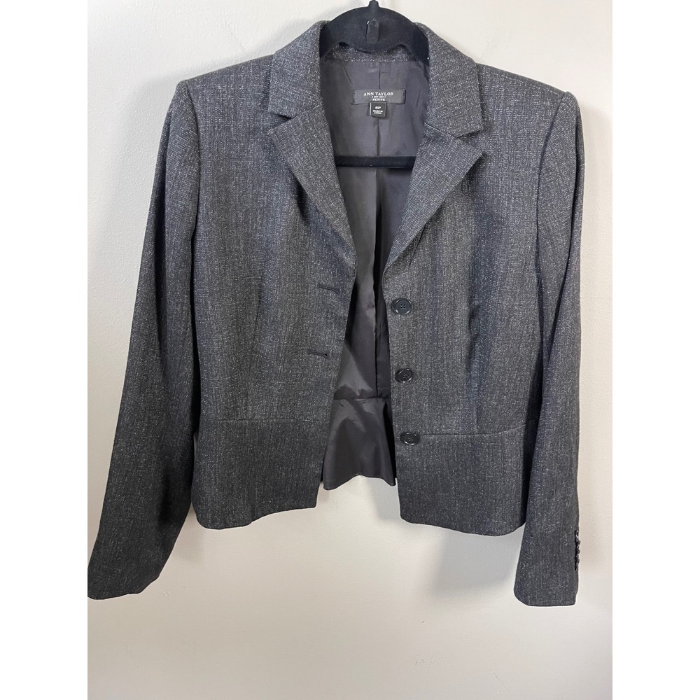 Ann Taylor Petite Gray Wool Blend Peplum Blazer Jacket 6P career casual chic